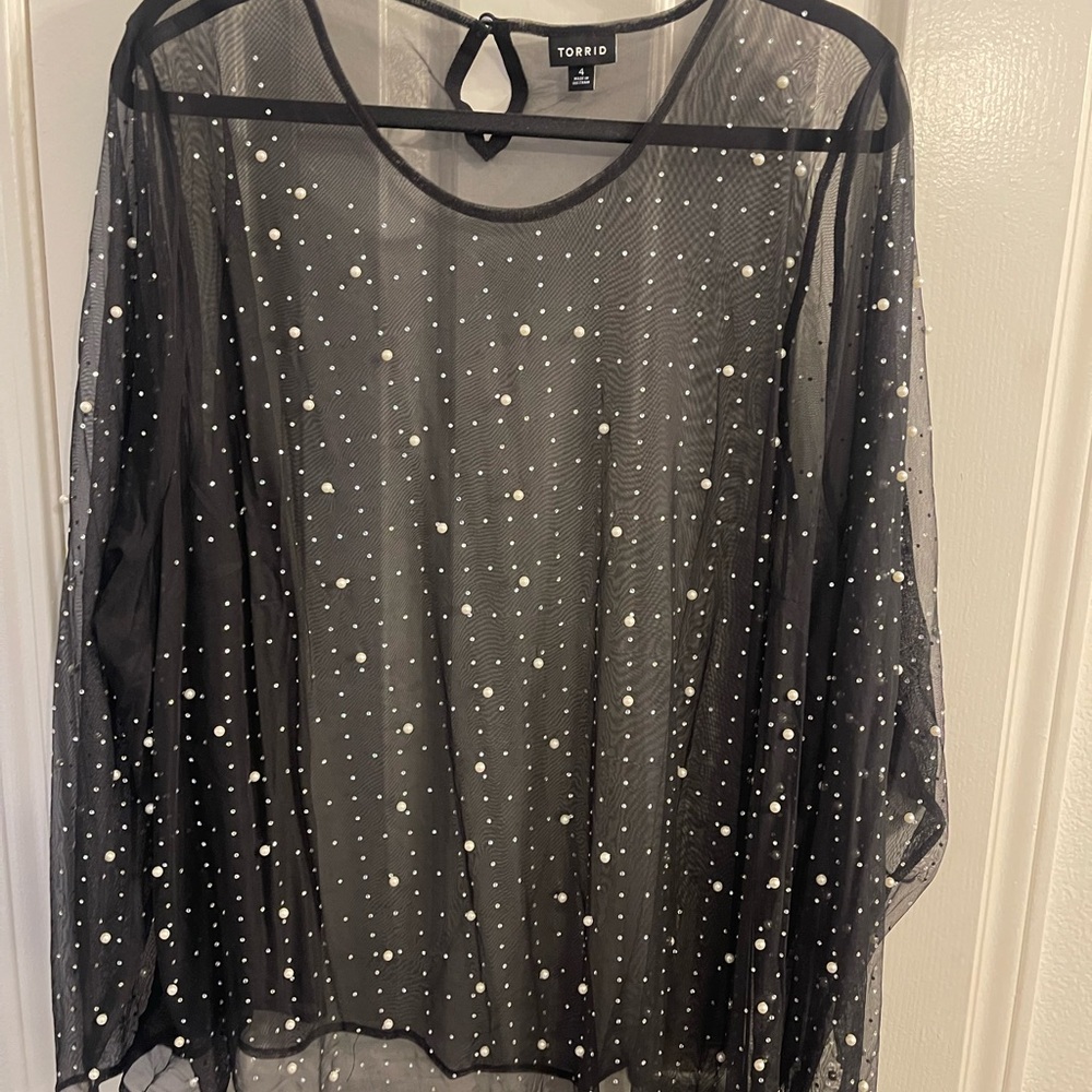 Torrid Black Mesh Top with Pearl Details